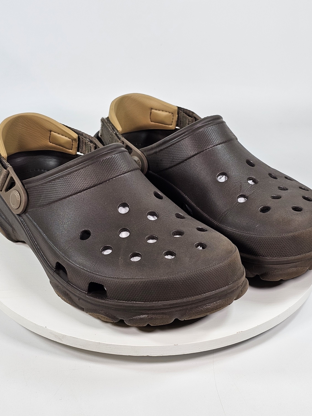 CROCS All - Terrain Men's 8 Womens 10 Brown Slip-On Clog with Tan Heel Strap